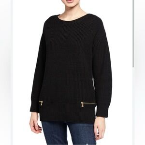 Alice and Olivia Zip Hem Pullover Sweater Black with Gold Zippers